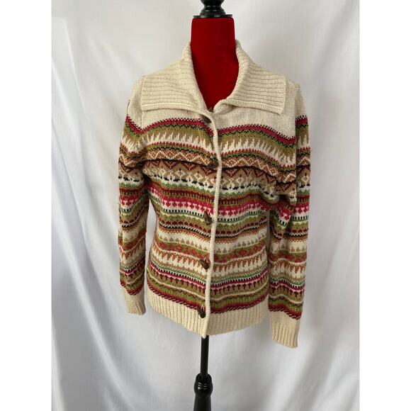 Carolyn Taylor multicolored buttoned collared cardigan - neutrals XL extra large - Picture 3 of 10
